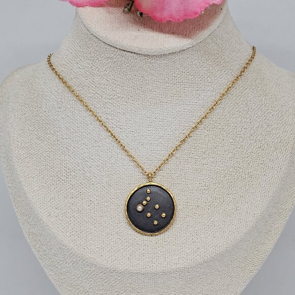 Satya Zodiac Horoscope Gemini Sign Pearl Gem Pendant Necklace 18K Gold Plated - Picture 12 of 12